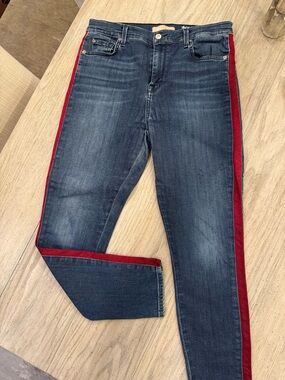 7 For All Mankind B(air) High Waist Ankle Skinny Denim Red Patterned Side Stripe